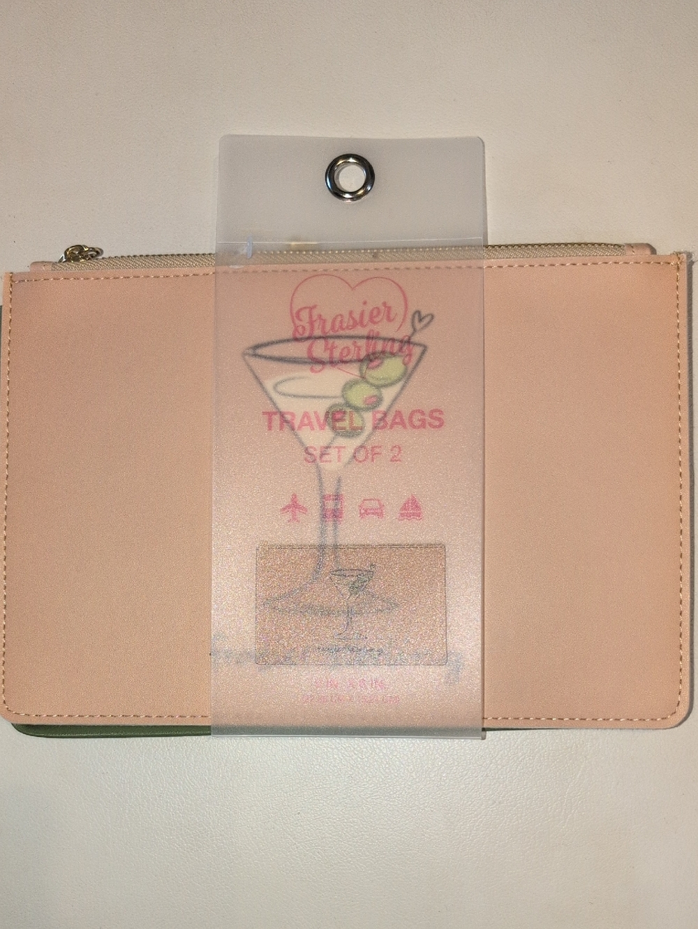 Frasier Sterling Pink Travel Bag Set of 2 - Light Pink And Clear  Zip Pouch